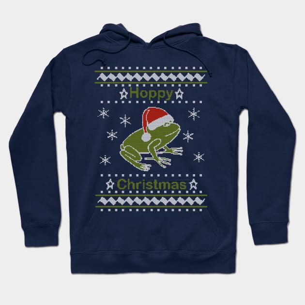 Hoppy Christmas Frog Ugly Sweater Hoodie by ellenhenryart